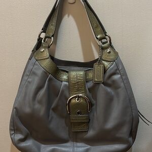 Coach Olive and Gray Leather Shoulder Bag